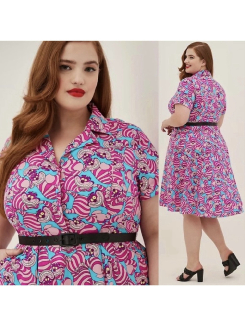 NWT Torrid Disney Cheshire Cat Midi Dress Size 30 Pink Blue 6X comic cons - Picture 6 of 7
